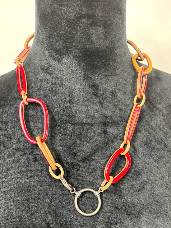La Loop Jewelry - LA LOOP Eyeglasses Holders Necklace Acetate Links Red & Tan Sterling Clasp